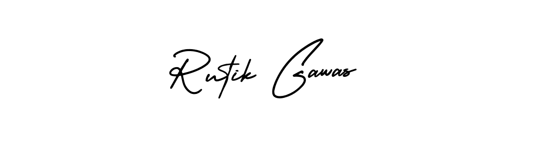 The best way (AmerikaSignatureDemo-Regular) to make a short signature is to pick only two or three words in your name. The name Rutik Gawas include a total of six letters. For converting this name. Rutik Gawas signature style 3 images and pictures png