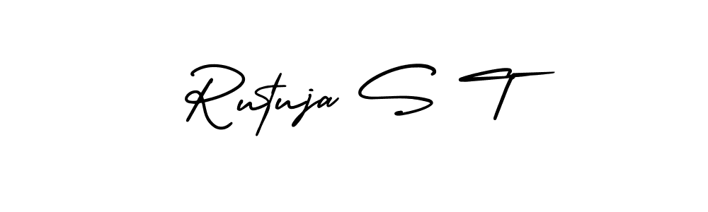 This is the best signature style for the Rutuja S T name. Also you like these signature font (AmerikaSignatureDemo-Regular). Mix name signature. Rutuja S T signature style 3 images and pictures png