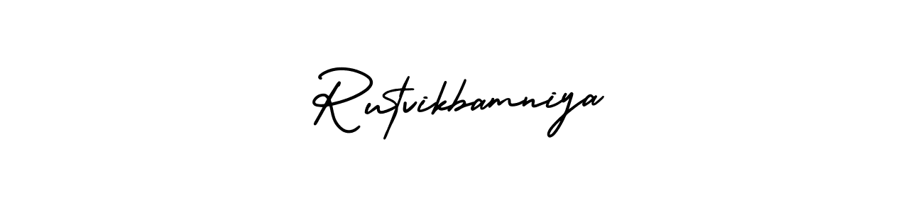 How to make Rutvikbamniya name signature. Use AmerikaSignatureDemo-Regular style for creating short signs online. This is the latest handwritten sign. Rutvikbamniya signature style 3 images and pictures png
