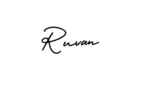 How to make Ruvan name signature. Use AmerikaSignatureDemo-Regular style for creating short signs online. This is the latest handwritten sign. Ruvan signature style 3 images and pictures png