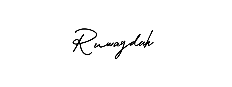 You should practise on your own different ways (AmerikaSignatureDemo-Regular) to write your name (Ruwaydah) in signature. don't let someone else do it for you. Ruwaydah signature style 3 images and pictures png