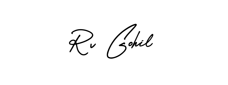 AmerikaSignatureDemo-Regular is a professional signature style that is perfect for those who want to add a touch of class to their signature. It is also a great choice for those who want to make their signature more unique. Get Rv Gohil name to fancy signature for free. Rv Gohil signature style 3 images and pictures png