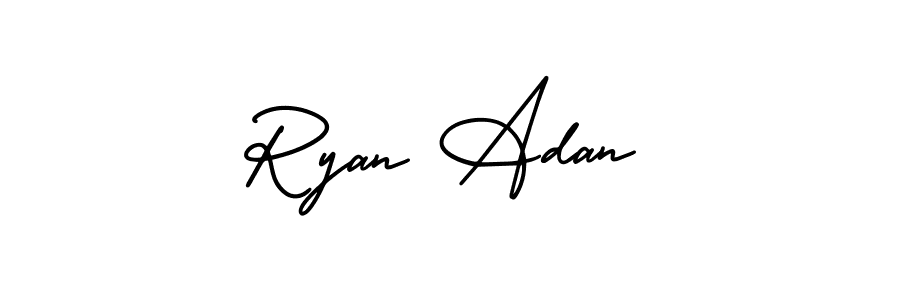 You should practise on your own different ways (AmerikaSignatureDemo-Regular) to write your name (Ryan Adan) in signature. don't let someone else do it for you. Ryan Adan signature style 3 images and pictures png