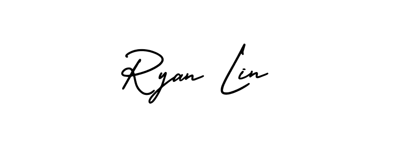 You should practise on your own different ways (AmerikaSignatureDemo-Regular) to write your name (Ryan Lin) in signature. don't let someone else do it for you. Ryan Lin signature style 3 images and pictures png