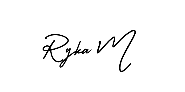 The best way (AmerikaSignatureDemo-Regular) to make a short signature is to pick only two or three words in your name. The name Ryka M include a total of six letters. For converting this name. Ryka M signature style 3 images and pictures png