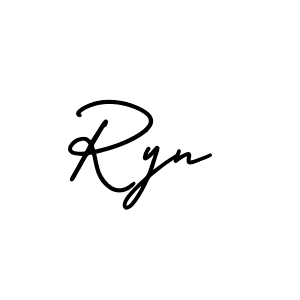 You should practise on your own different ways (AmerikaSignatureDemo-Regular) to write your name (Ryn) in signature. don't let someone else do it for you. Ryn signature style 3 images and pictures png