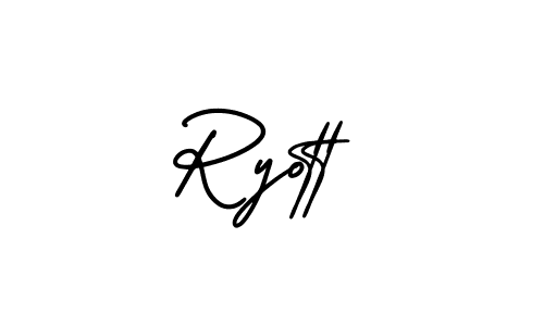 You should practise on your own different ways (AmerikaSignatureDemo-Regular) to write your name (Ryott) in signature. don't let someone else do it for you. Ryott signature style 3 images and pictures png