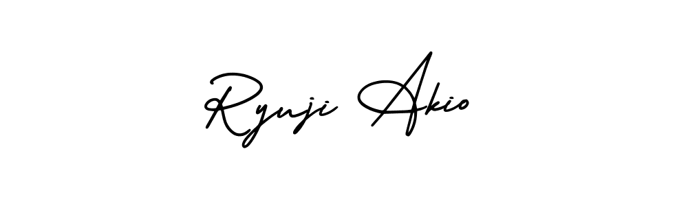 The best way (AmerikaSignatureDemo-Regular) to make a short signature is to pick only two or three words in your name. The name Ryuji Akio include a total of six letters. For converting this name. Ryuji Akio signature style 3 images and pictures png
