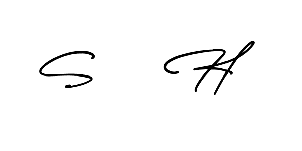 You should practise on your own different ways (AmerikaSignatureDemo-Regular) to write your name (S    H) in signature. don't let someone else do it for you. S    H signature style 3 images and pictures png