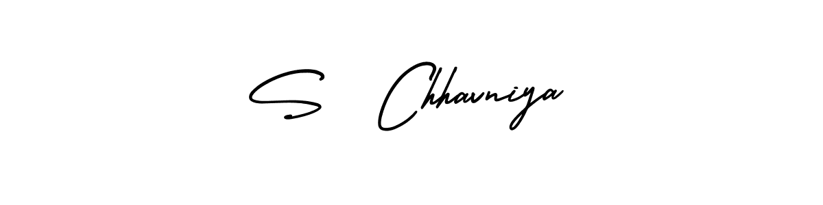 You should practise on your own different ways (AmerikaSignatureDemo-Regular) to write your name (S  Chhavniya) in signature. don't let someone else do it for you. S  Chhavniya signature style 3 images and pictures png