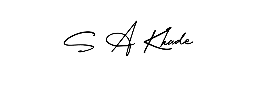 You should practise on your own different ways (AmerikaSignatureDemo-Regular) to write your name (S A Khade) in signature. don't let someone else do it for you. S A Khade signature style 3 images and pictures png