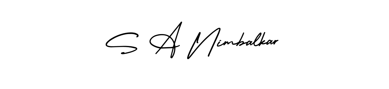 This is the best signature style for the S A Nimbalkar name. Also you like these signature font (AmerikaSignatureDemo-Regular). Mix name signature. S A Nimbalkar signature style 3 images and pictures png