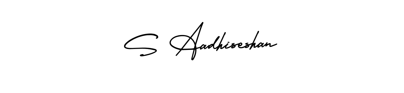 You should practise on your own different ways (AmerikaSignatureDemo-Regular) to write your name (S Aadhiseshan) in signature. don't let someone else do it for you. S Aadhiseshan signature style 3 images and pictures png