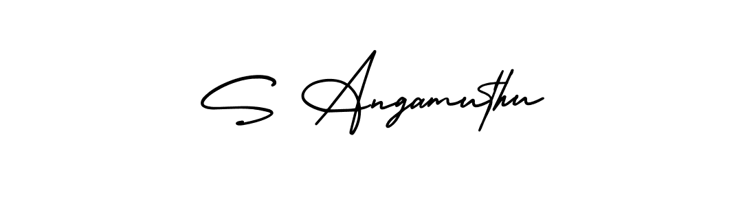 This is the best signature style for the S Angamuthu name. Also you like these signature font (AmerikaSignatureDemo-Regular). Mix name signature. S Angamuthu signature style 3 images and pictures png