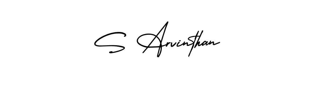 You should practise on your own different ways (AmerikaSignatureDemo-Regular) to write your name (S Arvinthan) in signature. don't let someone else do it for you. S Arvinthan signature style 3 images and pictures png
