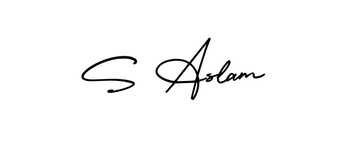 The best way (AmerikaSignatureDemo-Regular) to make a short signature is to pick only two or three words in your name. The name S Aslam include a total of six letters. For converting this name. S Aslam signature style 3 images and pictures png