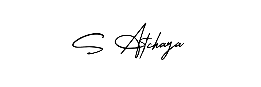 Use a signature maker to create a handwritten signature online. With this signature software, you can design (AmerikaSignatureDemo-Regular) your own signature for name S Atchaya. S Atchaya signature style 3 images and pictures png