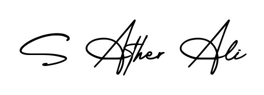 Designed for modern professionals: S Ather Ali name signature crafted with AmerikaSignatureDemo-Regular script. Ready for digital PDF workflows. S Ather Ali signature style 3 images and pictures png