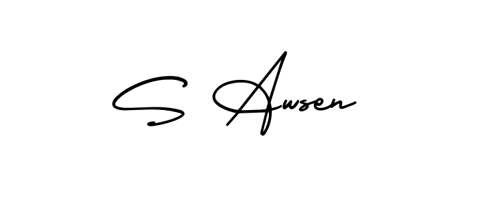 AmerikaSignatureDemo-Regular is a professional signature style that is perfect for those who want to add a touch of class to their signature. It is also a great choice for those who want to make their signature more unique. Get S Awsen name to fancy signature for free. S Awsen signature style 3 images and pictures png