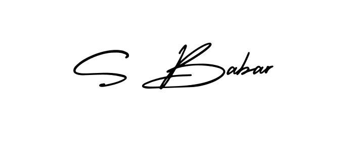 You should practise on your own different ways (AmerikaSignatureDemo-Regular) to write your name (S Babar) in signature. don't let someone else do it for you. S Babar signature style 3 images and pictures png