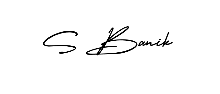 The best way (AmerikaSignatureDemo-Regular) to make a short signature is to pick only two or three words in your name. The name S Banik include a total of six letters. For converting this name. S Banik signature style 3 images and pictures png