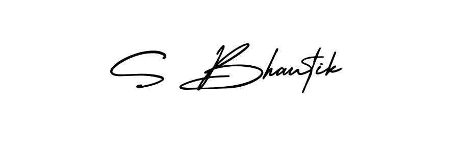 The best way (AmerikaSignatureDemo-Regular) to make a short signature is to pick only two or three words in your name. The name S Bhautik include a total of six letters. For converting this name. S Bhautik signature style 3 images and pictures png