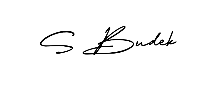 You should practise on your own different ways (AmerikaSignatureDemo-Regular) to write your name (S Budek) in signature. don't let someone else do it for you. S Budek signature style 3 images and pictures png