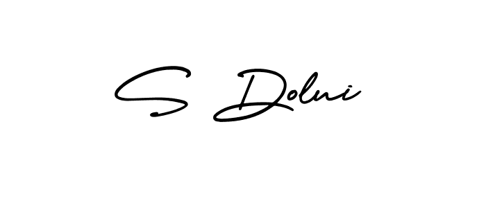 The best way (AmerikaSignatureDemo-Regular) to make a short signature is to pick only two or three words in your name. The name S Dolui include a total of six letters. For converting this name. S Dolui signature style 3 images and pictures png