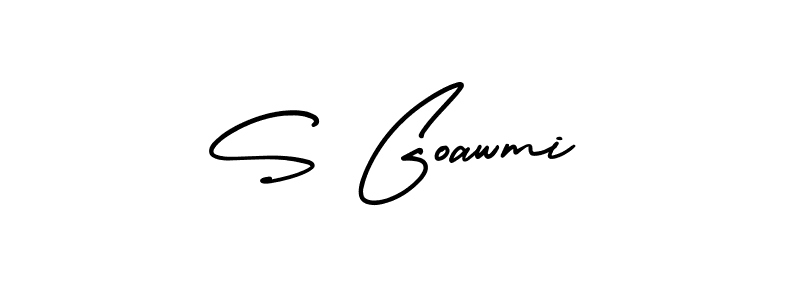 You should practise on your own different ways (AmerikaSignatureDemo-Regular) to write your name (S Goawmi) in signature. don't let someone else do it for you. S Goawmi signature style 3 images and pictures png