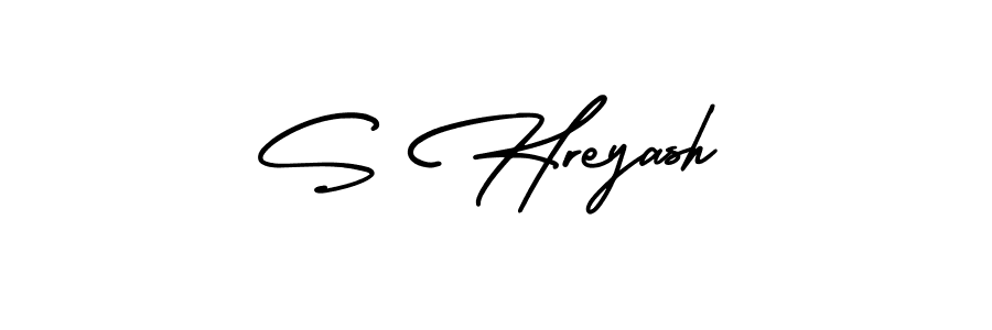 You should practise on your own different ways (AmerikaSignatureDemo-Regular) to write your name (S Hreyash) in signature. don't let someone else do it for you. S Hreyash signature style 3 images and pictures png