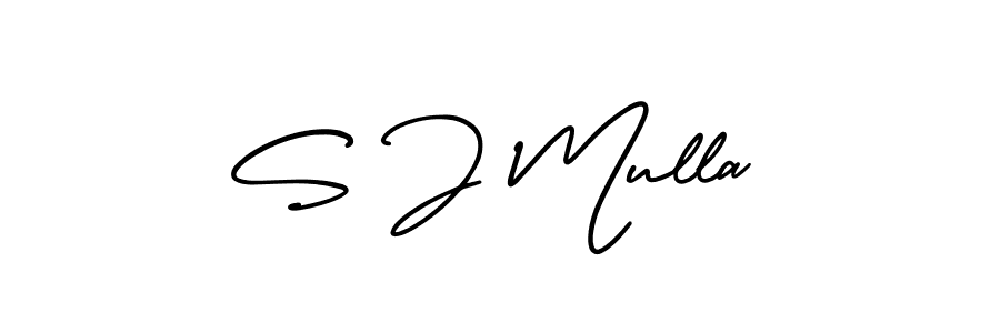 How to make S J Mulla name signature. Use AmerikaSignatureDemo-Regular style for creating short signs online. This is the latest handwritten sign. S J Mulla signature style 3 images and pictures png