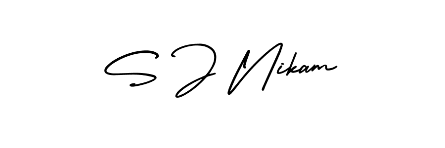 S J Nikam stylish signature style. Best Handwritten Sign (AmerikaSignatureDemo-Regular) for my name. Handwritten Signature Collection Ideas for my name S J Nikam. S J Nikam signature style 3 images and pictures png