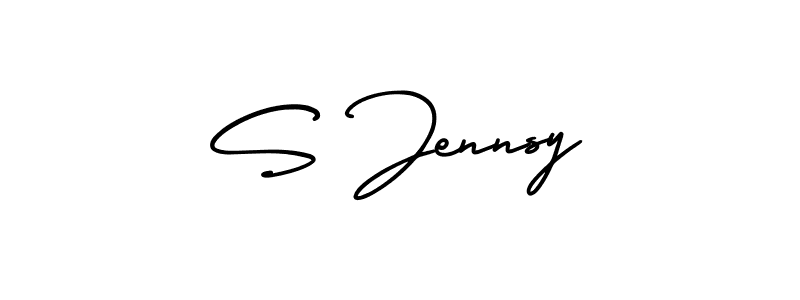 You should practise on your own different ways (AmerikaSignatureDemo-Regular) to write your name (S Jennsy) in signature. don't let someone else do it for you. S Jennsy signature style 3 images and pictures png