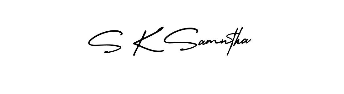You should practise on your own different ways (AmerikaSignatureDemo-Regular) to write your name (S K Samntha) in signature. don't let someone else do it for you. S K Samntha signature style 3 images and pictures png