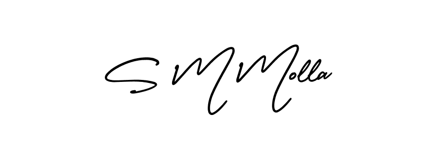 You should practise on your own different ways (AmerikaSignatureDemo-Regular) to write your name (S M Molla) in signature. don't let someone else do it for you. S M Molla signature style 3 images and pictures png