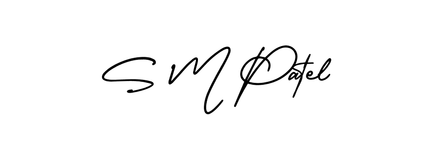 You should practise on your own different ways (AmerikaSignatureDemo-Regular) to write your name (S M Patel) in signature. don't let someone else do it for you. S M Patel signature style 3 images and pictures png