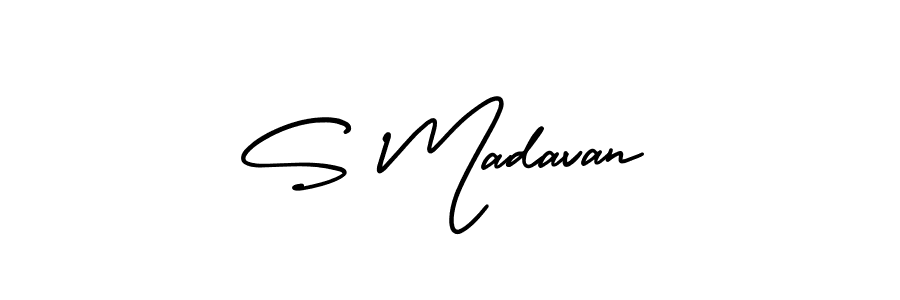 You should practise on your own different ways (AmerikaSignatureDemo-Regular) to write your name (S Madavan) in signature. don't let someone else do it for you. S Madavan signature style 3 images and pictures png