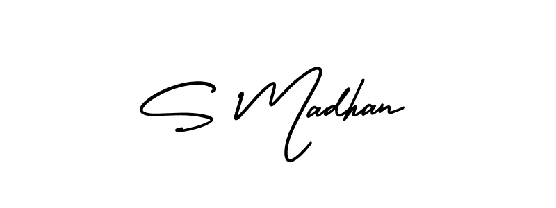 This is the best signature style for the S Madhan name. Also you like these signature font (AmerikaSignatureDemo-Regular). Mix name signature. S Madhan signature style 3 images and pictures png