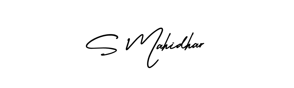 You should practise on your own different ways (AmerikaSignatureDemo-Regular) to write your name (S Mahidhar) in signature. don't let someone else do it for you. S Mahidhar signature style 3 images and pictures png
