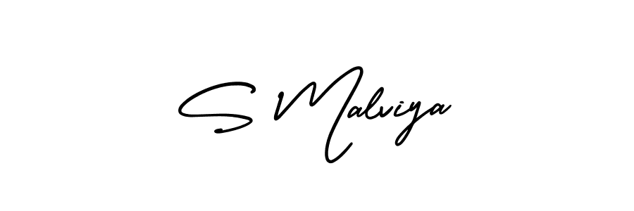 You should practise on your own different ways (AmerikaSignatureDemo-Regular) to write your name (S Malviya) in signature. don't let someone else do it for you. S Malviya signature style 3 images and pictures png