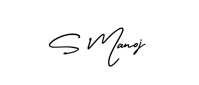 You should practise on your own different ways (AmerikaSignatureDemo-Regular) to write your name (S Manoj) in signature. don't let someone else do it for you. S Manoj signature style 3 images and pictures png
