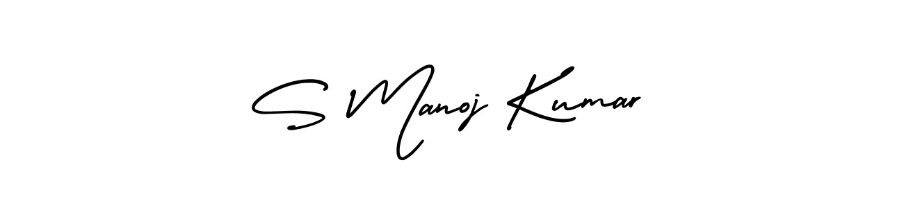 You should practise on your own different ways (AmerikaSignatureDemo-Regular) to write your name (S Manoj Kumar) in signature. don't let someone else do it for you. S Manoj Kumar signature style 3 images and pictures png