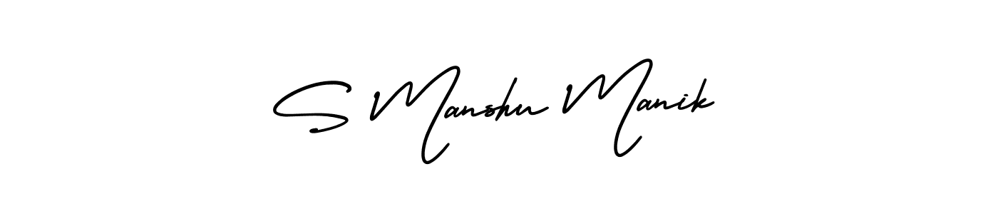 How to make S Manshu Manik name signature. Use AmerikaSignatureDemo-Regular style for creating short signs online. This is the latest handwritten sign. S Manshu Manik signature style 3 images and pictures png