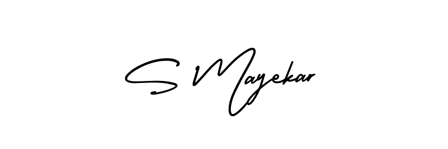 The best way (AmerikaSignatureDemo-Regular) to make a short signature is to pick only two or three words in your name. The name S Mayekar include a total of six letters. For converting this name. S Mayekar signature style 3 images and pictures png