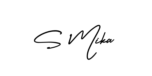 How to make S Mika name signature. Use AmerikaSignatureDemo-Regular style for creating short signs online. This is the latest handwritten sign. S Mika signature style 3 images and pictures png