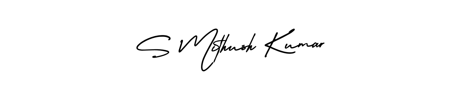The best way (AmerikaSignatureDemo-Regular) to make a short signature is to pick only two or three words in your name. The name S Mithush Kumar include a total of six letters. For converting this name. S Mithush Kumar signature style 3 images and pictures png