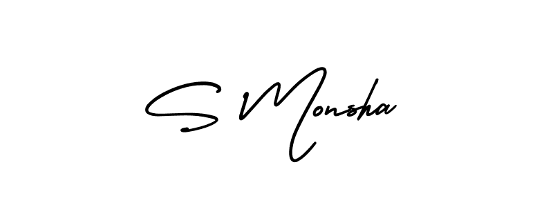 Make a beautiful signature design for name S Monsha. With this signature (AmerikaSignatureDemo-Regular) style, you can create a handwritten signature for free. S Monsha signature style 3 images and pictures png