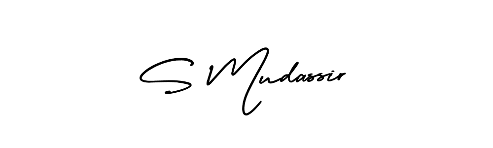 The best way (AmerikaSignatureDemo-Regular) to make a short signature is to pick only two or three words in your name. The name S Mudassir include a total of six letters. For converting this name. S Mudassir signature style 3 images and pictures png