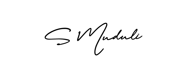 How to make S Muduli name signature. Use AmerikaSignatureDemo-Regular style for creating short signs online. This is the latest handwritten sign. S Muduli signature style 3 images and pictures png