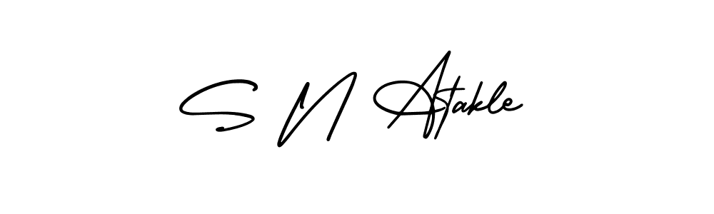 The best way (AmerikaSignatureDemo-Regular) to make a short signature is to pick only two or three words in your name. The name S N Atakle include a total of six letters. For converting this name. S N Atakle signature style 3 images and pictures png